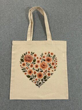 Floral Heart Graphic Eco-Friendly Reusable Shopping Tote Bag Cottagecore Boho